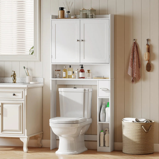 Over Toilet Storage Cabinet, 2 Doors, Toilet Paper Holder, White Bathroom Cabinets White at Gallery Canada