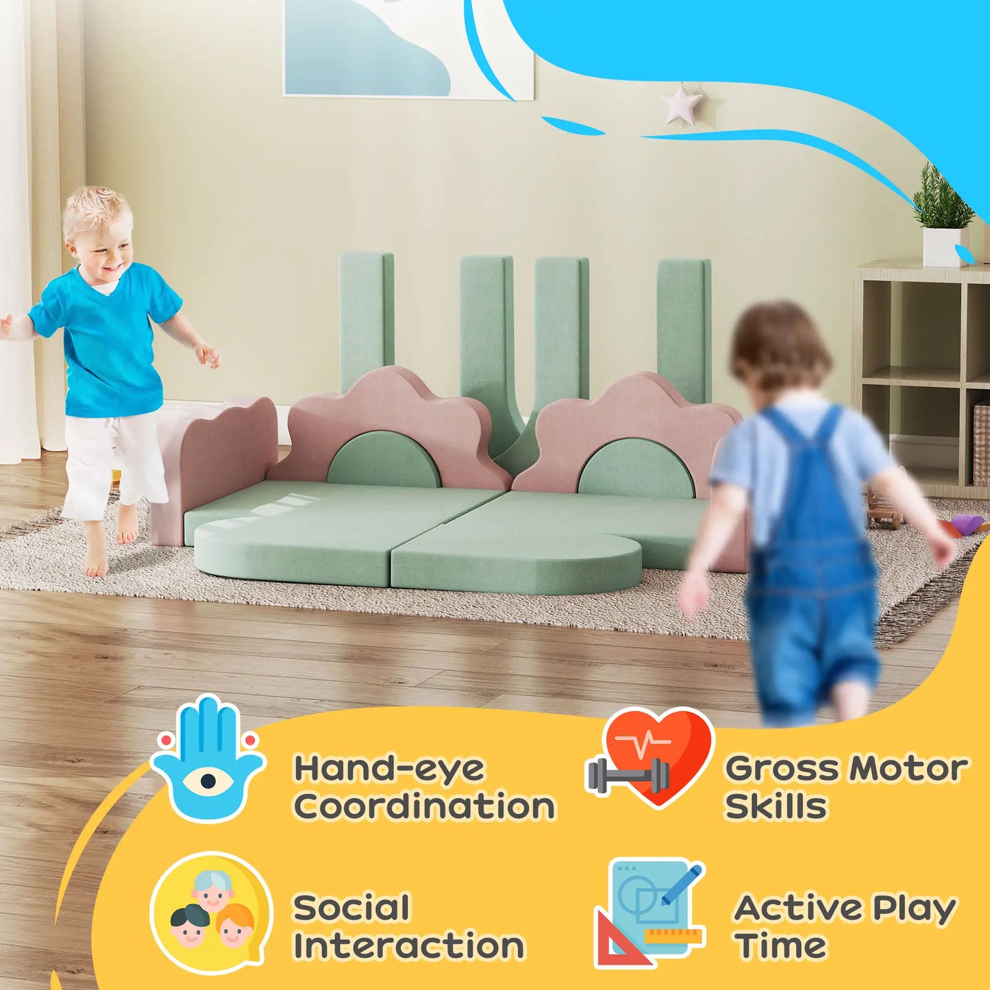 12-Piece Climbing Toys for Toddlers, Indoor Play Set, Green Kids Gym & Playmats at Gallery Canada