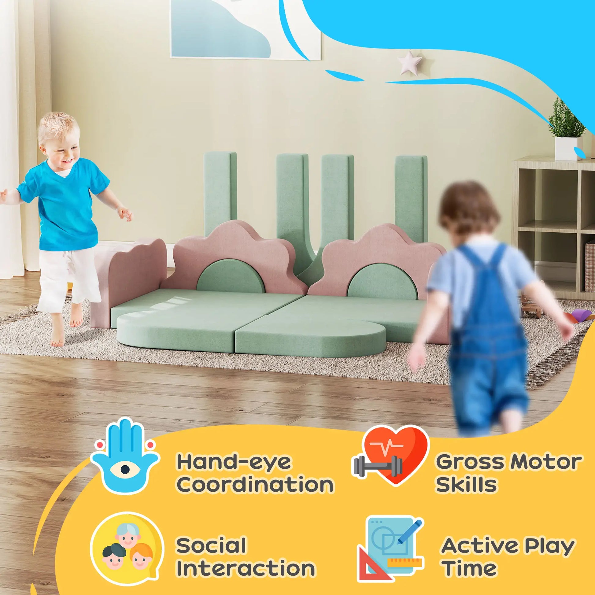 12-Piece Climbing Toys for Toddlers, Indoor Play Set, Green Kids Gym & Playmats at Gallery Canada