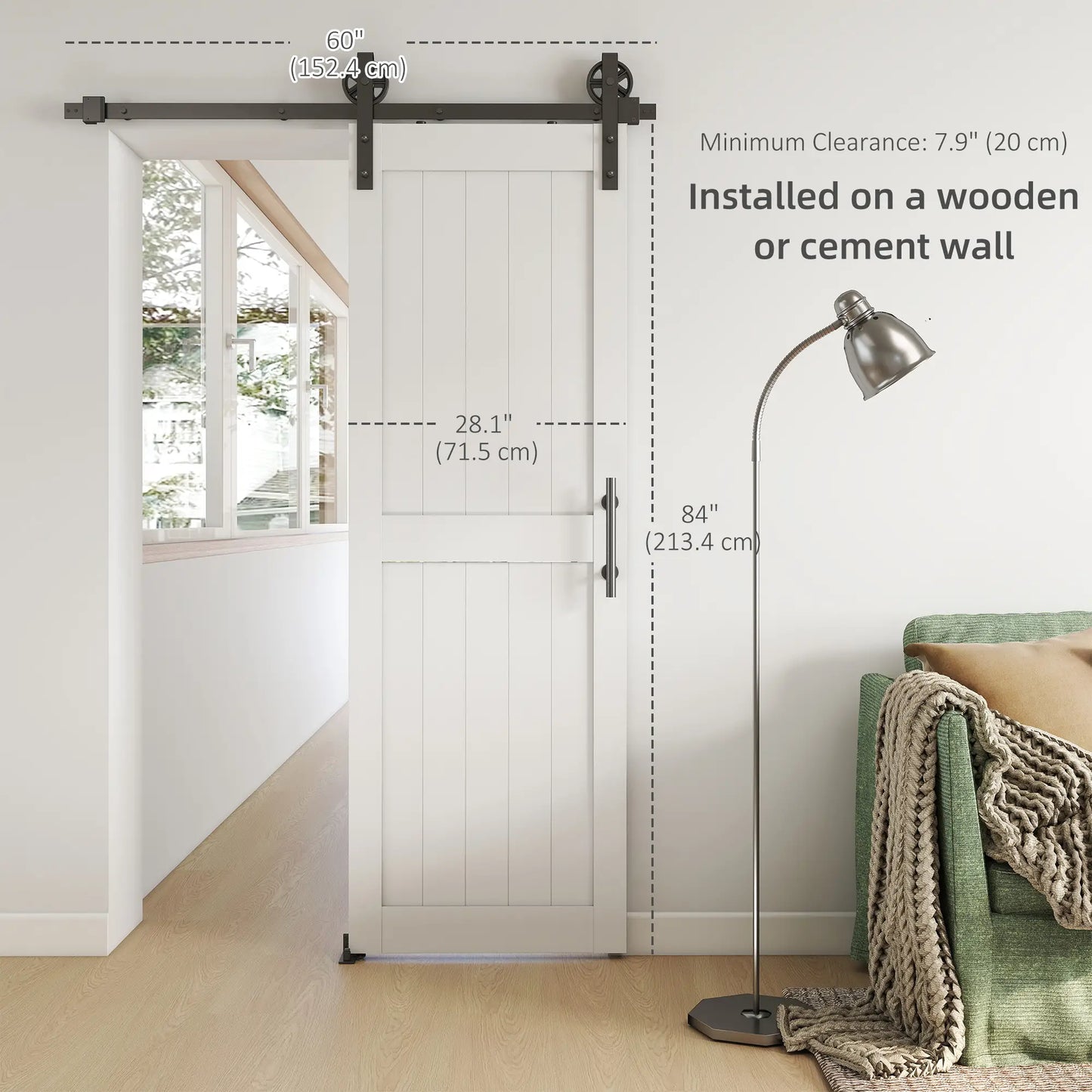 Barn Door with 5FT Sliding Hardware Kit, White