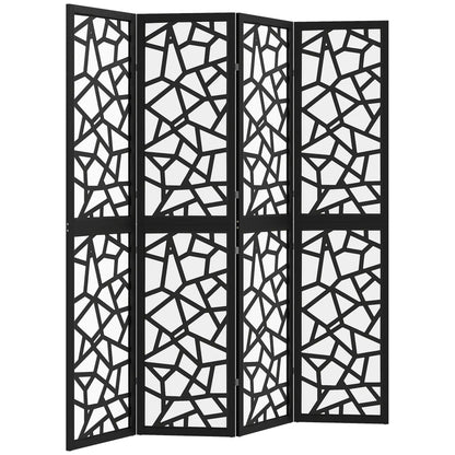 4 Panel Room Divider, 5.6 FT, Geometric Pattern Privacy Screen, Black