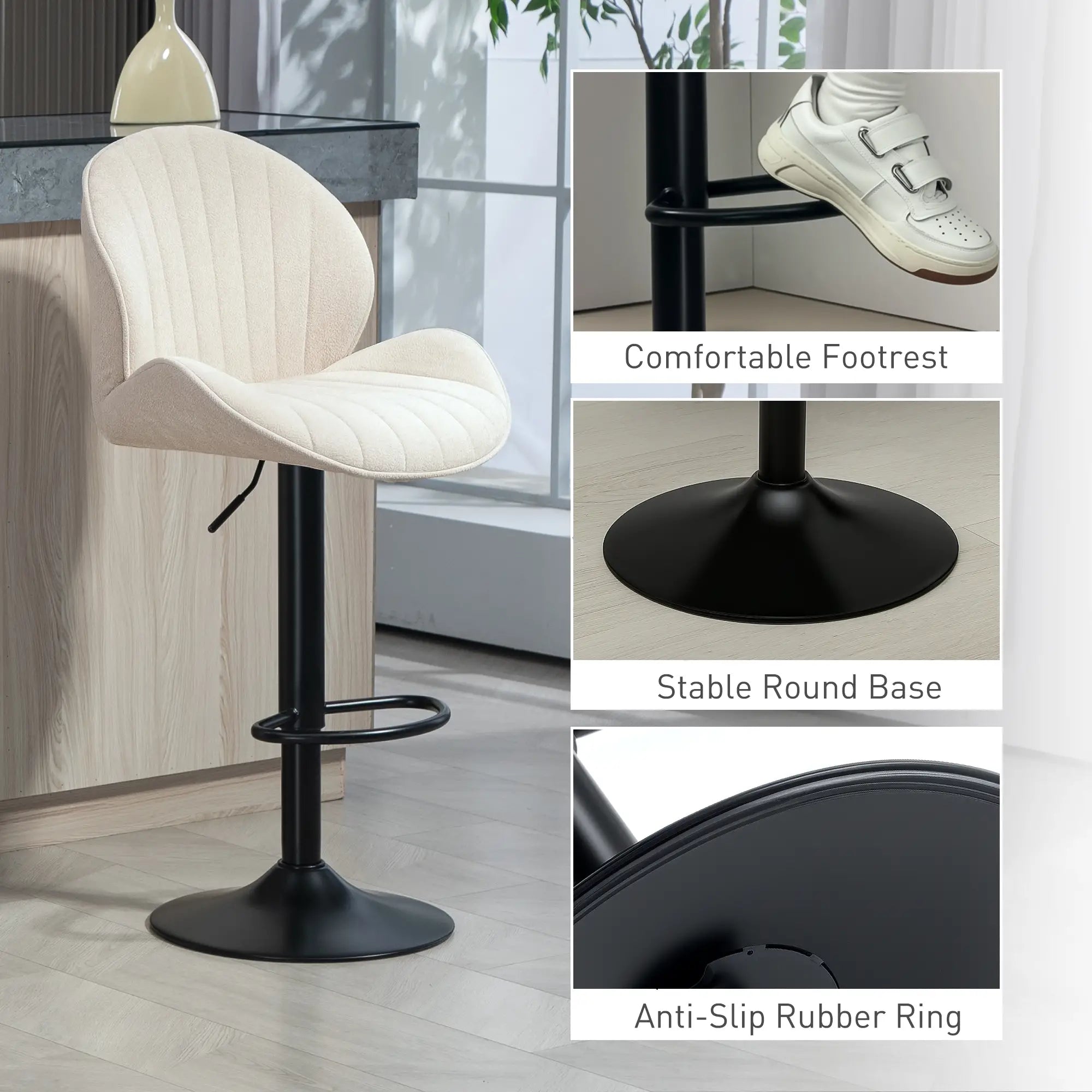 Swivel Bar Stools Set of 2, Adjustable Height with Back, Beige Bar Stools at Gallery Canada