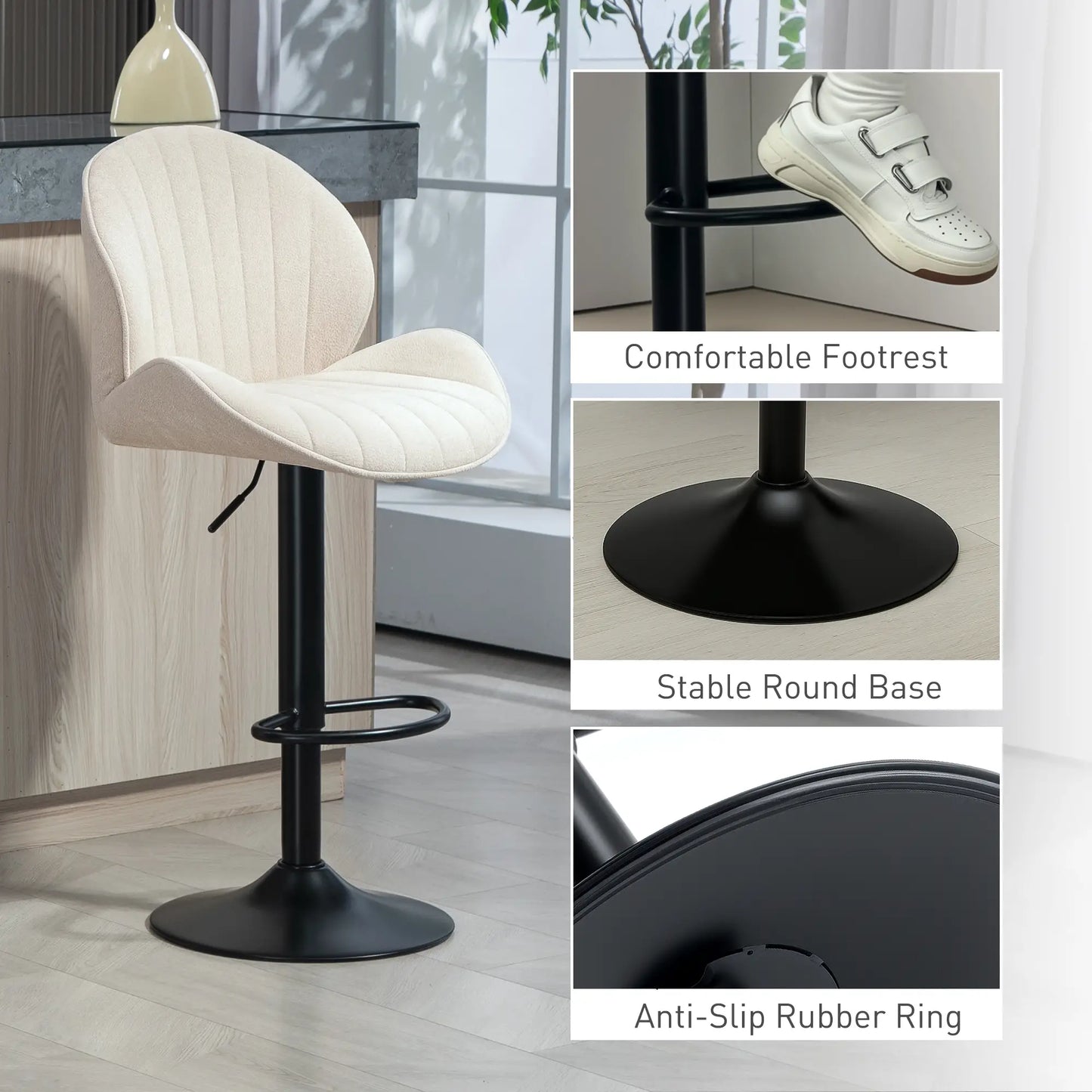 Swivel Bar Stools Set of 2, Adjustable Height with Back, Beige Bar Stools at Gallery Canada