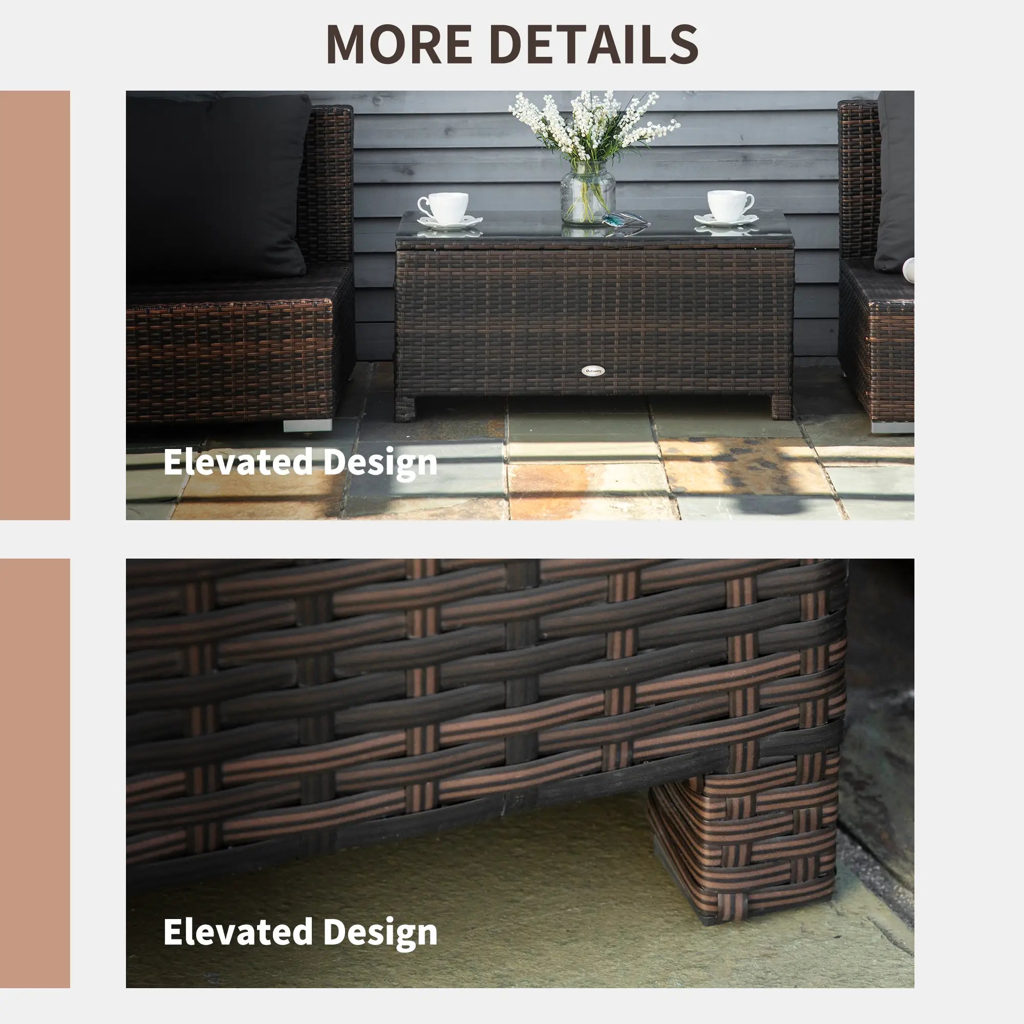 Rattan Wicker Coffee Table, Glass Top, Outdoor Garden Patio Furniture, Brown Coffee Tables at Gallery Canada