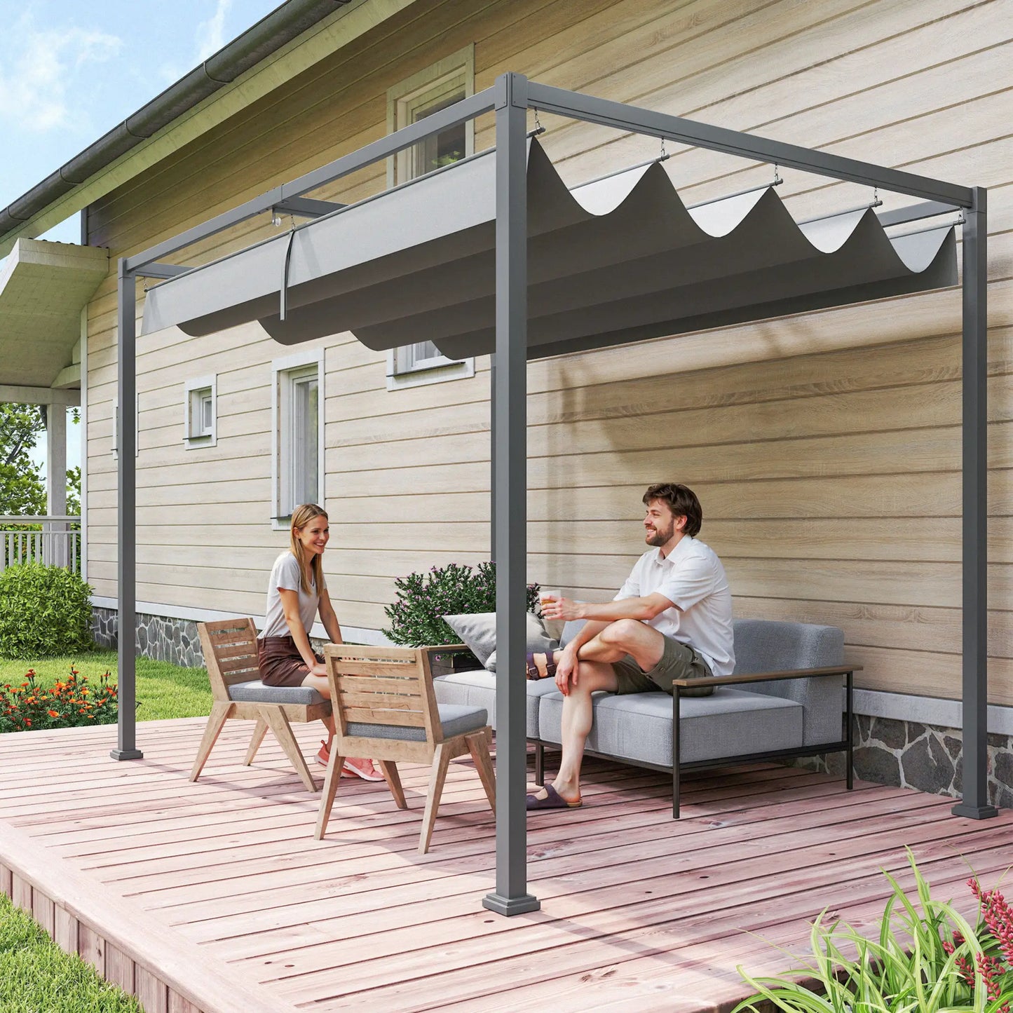 10x7ft Pergola, Retractable Roof, Outdoor Patio Sun Shelter, Grey Pergolas at Gallery Canada