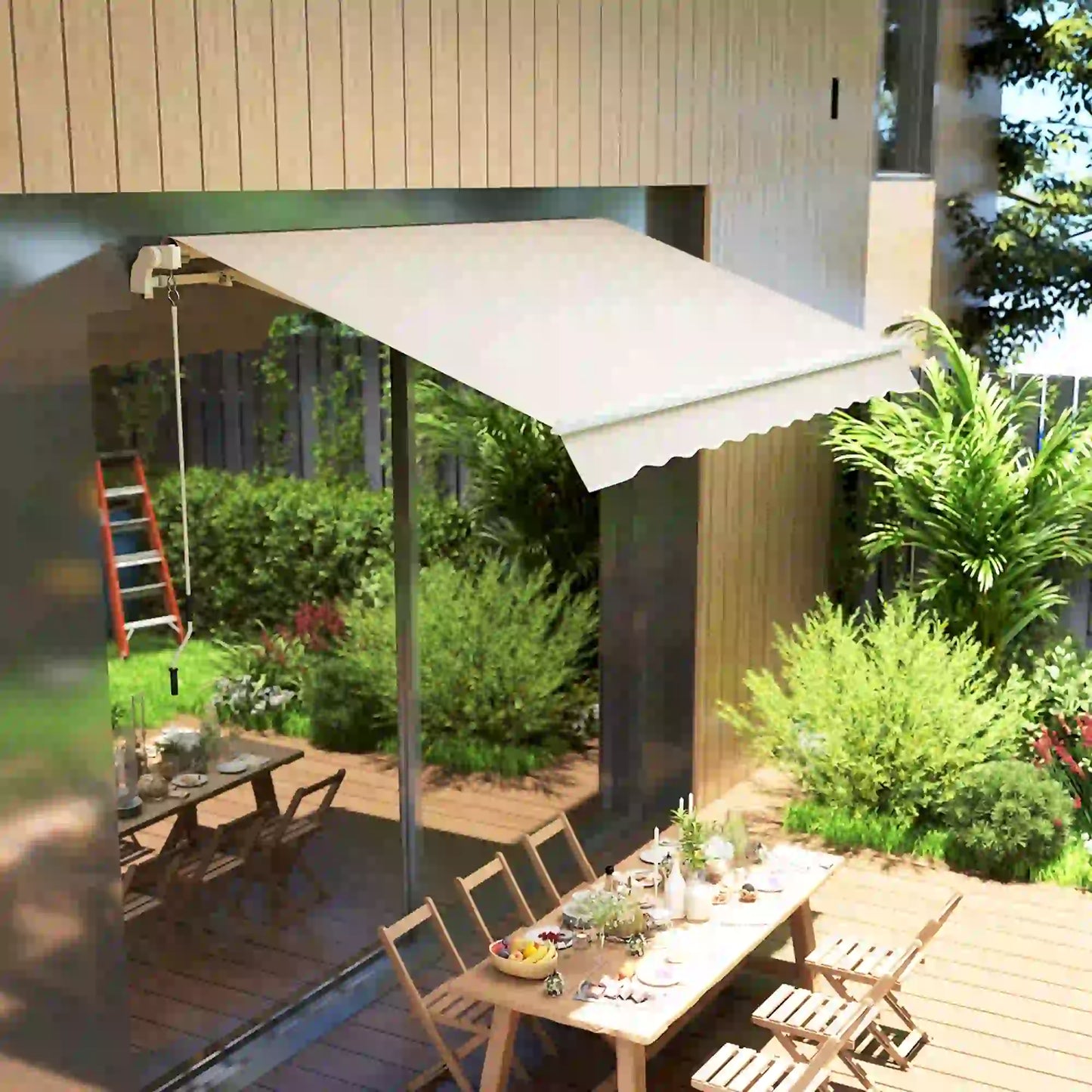 9' x 8' Outdoor Sunshade Canopy, Retractable Awning Fabric, Beige Awning Fabric Replacement at Gallery Canada
