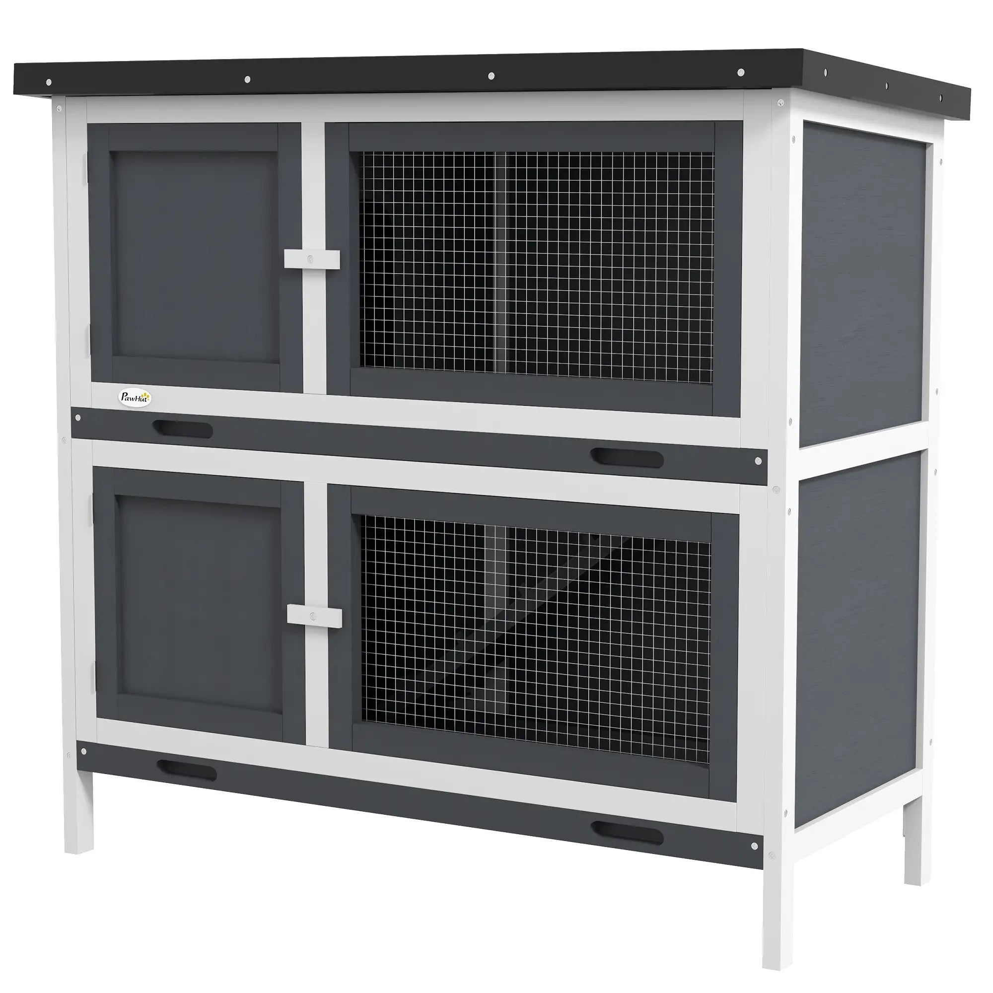 Wood Rabbit Hutch, 2 Large Main House, Ramp, Trays, Grey Rabbit Hutch Grey at Gallery Canada