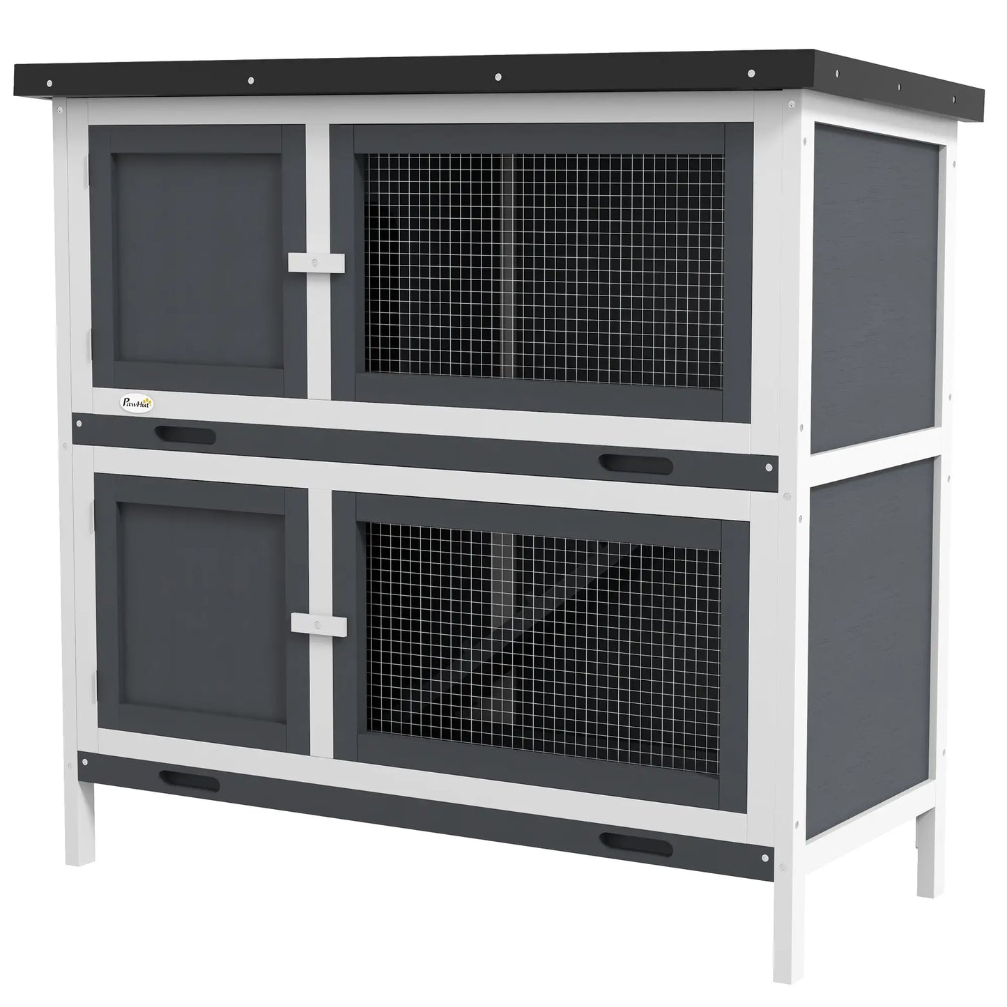 Wood Rabbit Hutch, 2 Large Main House, Ramp, Trays, Grey Rabbit Hutch Grey at Gallery Canada