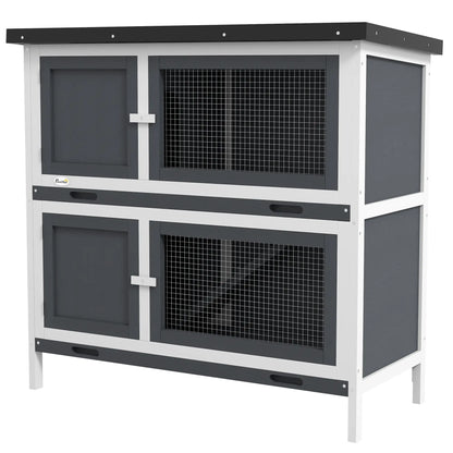 Wood Rabbit Hutch, 2 Large Main House, Ramp, Trays, Grey Rabbit Hutch Grey at Gallery Canada