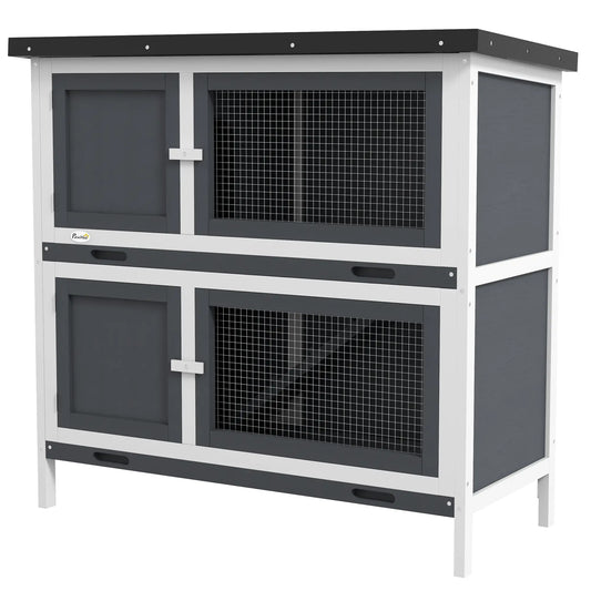 Wood Rabbit Hutch, 2 Large Main House, Ramp, Trays, Grey Rabbit Hutch Grey at Gallery Canada