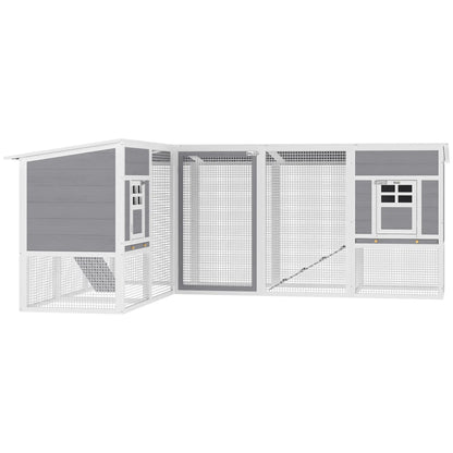 L-Shaped Wooden Chicken Coop With Run, 2 Houses, Waterproof Roof, Ramps Chicken Coops Grey, White, Black at Gallery Canada