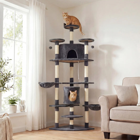79" Cat Tree, Two Condos, Scratching Posts, Hammocks, Perches, Toys, Dark Grey Cat Towers Dark Grey at Gallery Canada