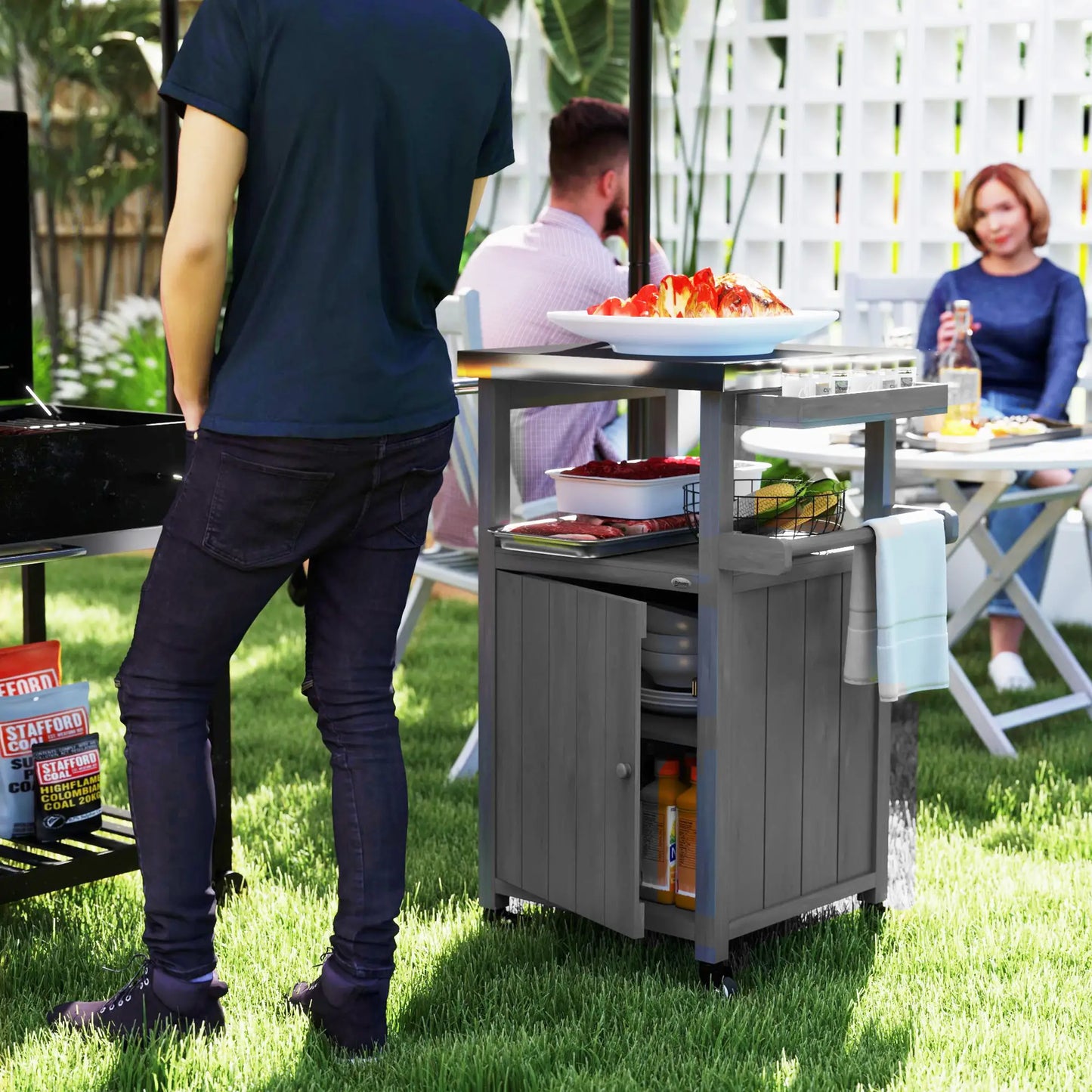Grill Table With Stainless Steel Top, Pizza Oven Table, Storage Cabinet, Dark Grey Outdoor Grill Carts at Gallery Canada