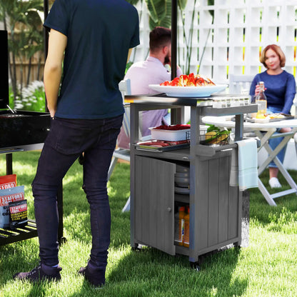 Grill Table With Stainless Steel Top, Pizza Oven Table, Storage Cabinet, Dark Grey Outdoor Grill Carts at Gallery Canada