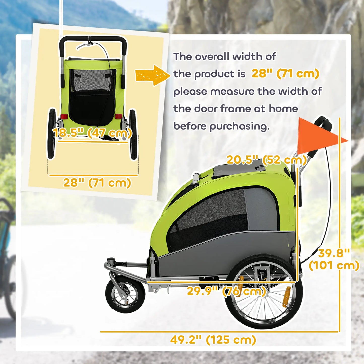 2 in 1 Dog Bike Trailer, Foldable Pet Stroller, Dog Bicycle Trailer with Suspension, Universal Bicycle Coupler, Green Dog Bike Trailers & Strollers at Gallery Canada