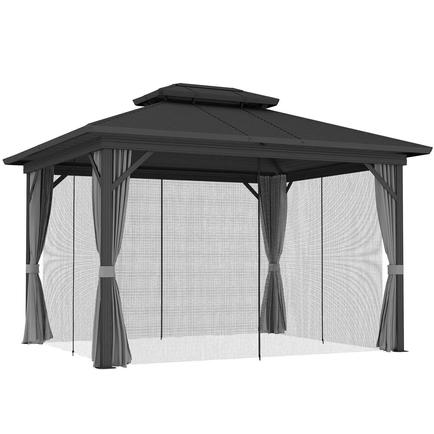 10' x 12' Hardtop Gazebo, Sun Shelter, Metal Roof, Mosquito Net, Light Grey Gazebos at Gallery Canada