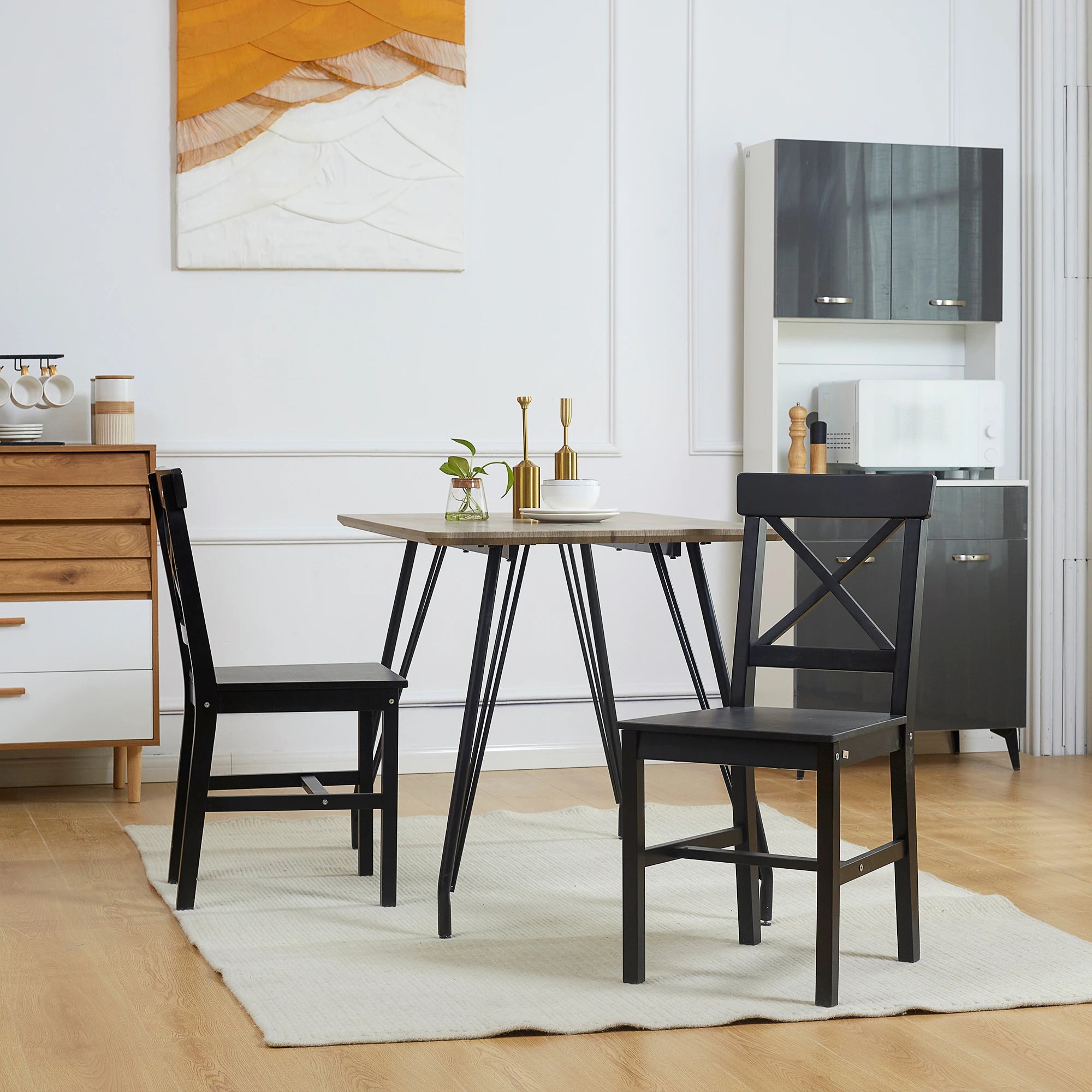 Farmhouse Wooden Dining Chairs, Set of 2, Cross Back, Black Bar Stools at Gallery Canada