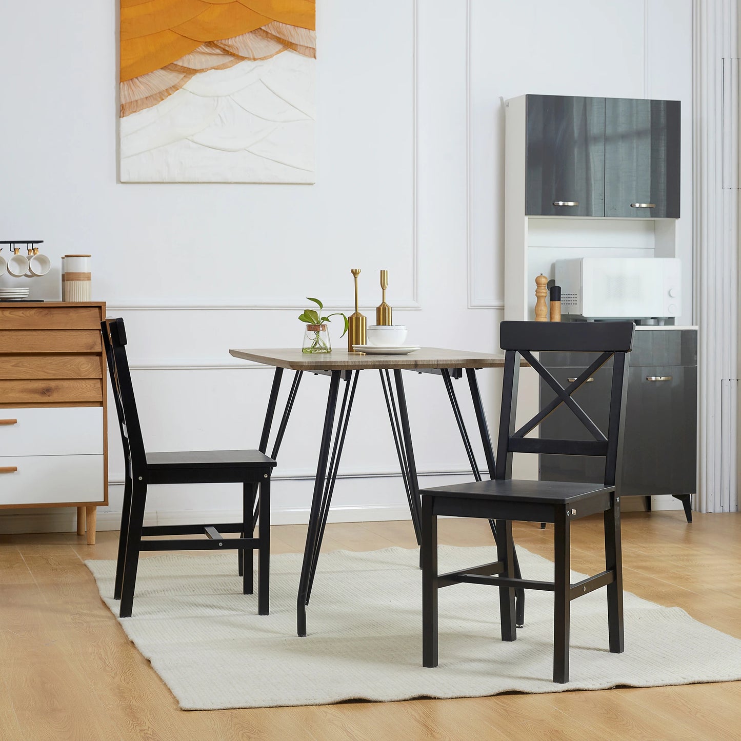 Farmhouse Wooden Dining Chairs, Set of 2, Cross Back, Black Bar Stools at Gallery Canada