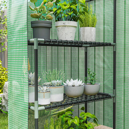3-Tier Mini Greenhouse, 4 Shelves, Roll-Up Door, 56" x 29" x 77", Green Walk In Greenhouses at Gallery Canada