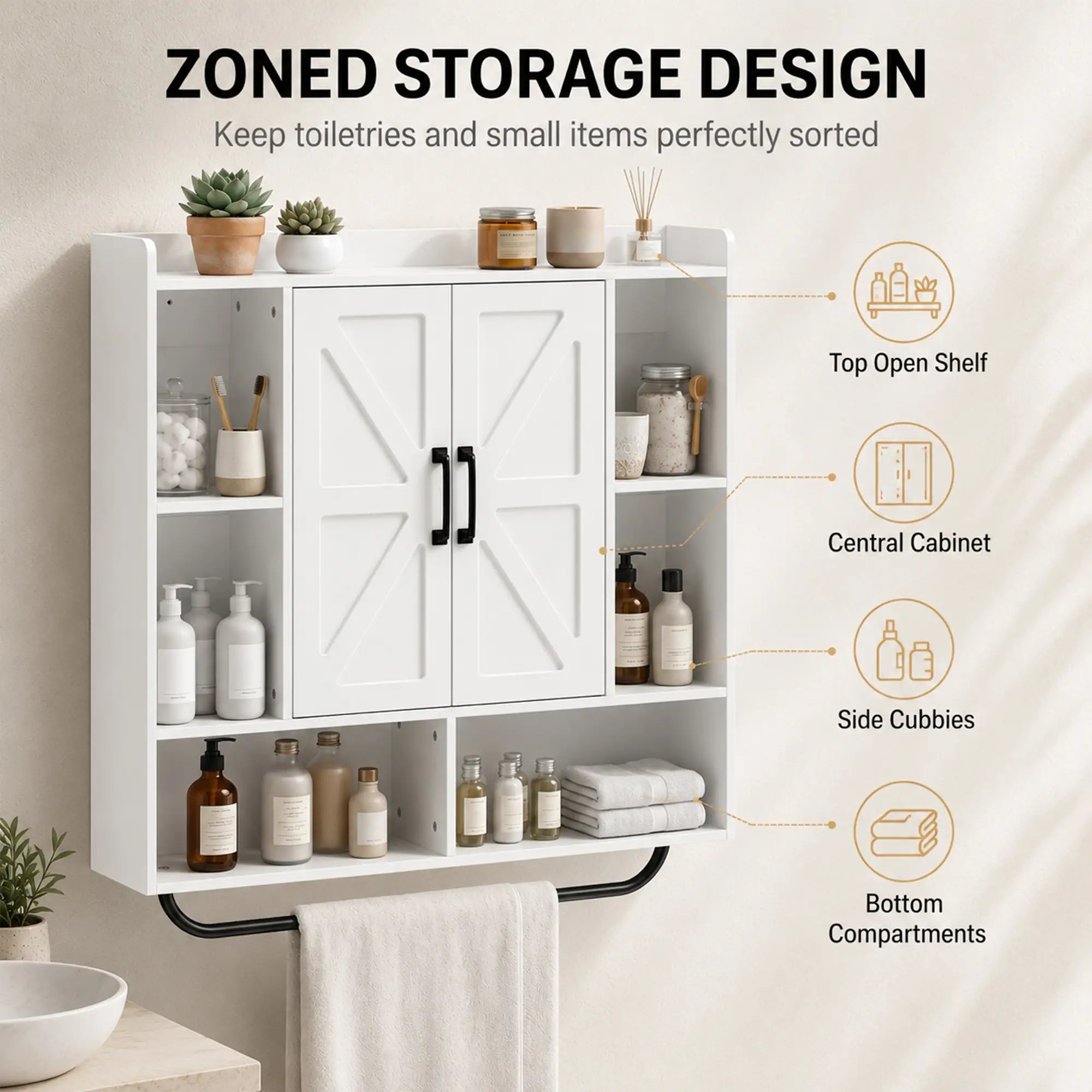 Bathroom Wall Cabinet, Open & Hidden Storage, White Wall Mounted Cabinets at Gallery Canada