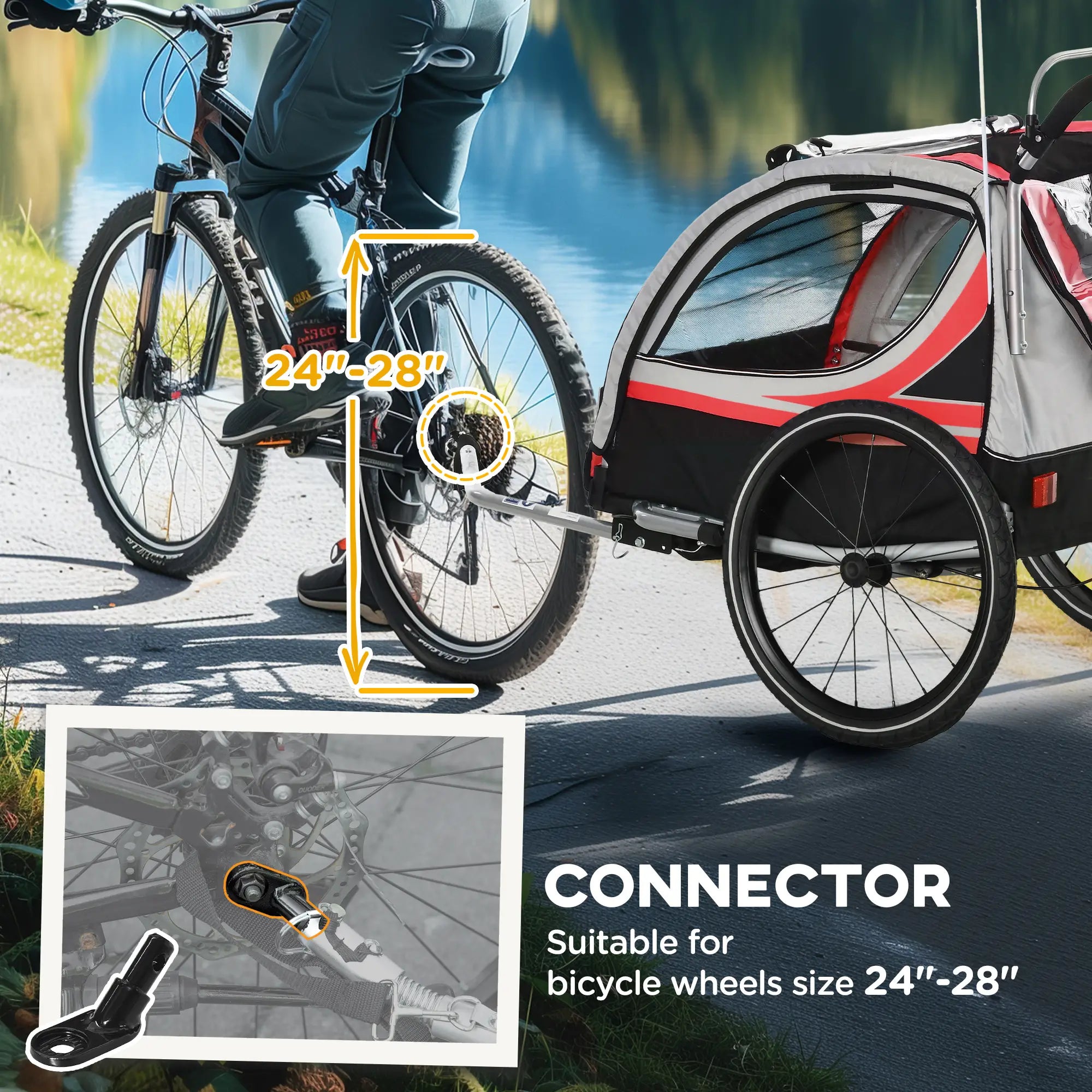 3-In-1 Bike Trailer, Running Stroller, 2 Seats, 5-Point Harness, Storage, Red Kids Bike Trailers at Gallery Canada