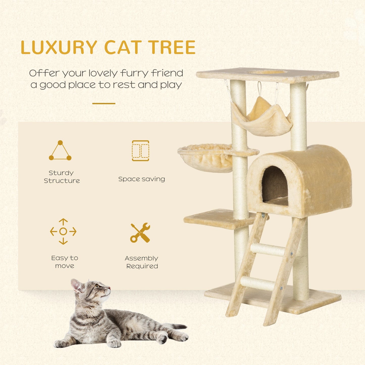 39" Deluxe Cat Tree Tower, Scratching Post, Kitten Condo, Deep Cream Cat Towers at Gallery Canada