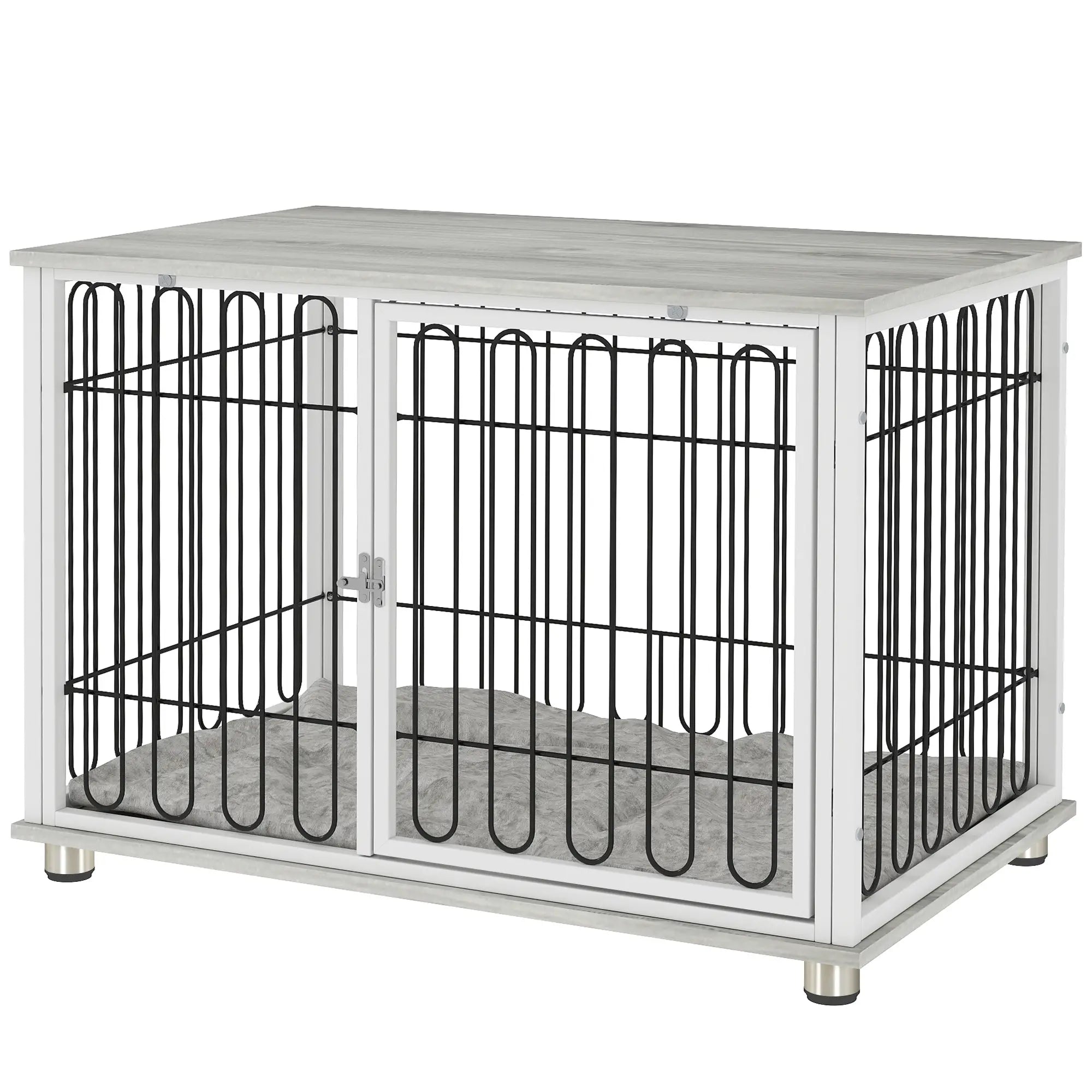 Dog Crate Furniture, Washable Cushion, Adjustable Feet, Medium Size, Grey Houses, Kennels & Pens Grey, White, Black at Gallery Canada