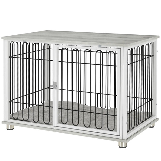 Dog Crate Furniture, Washable Cushion, Adjustable Feet, Medium Size, Grey Houses, Kennels & Pens Grey, White, Black at Gallery Canada