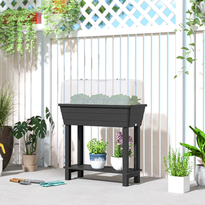 41L Self Watering Raised Garden Bed, Transparent Lid, Storage Shelf, Black Elevated Garden Beds at Gallery Canada