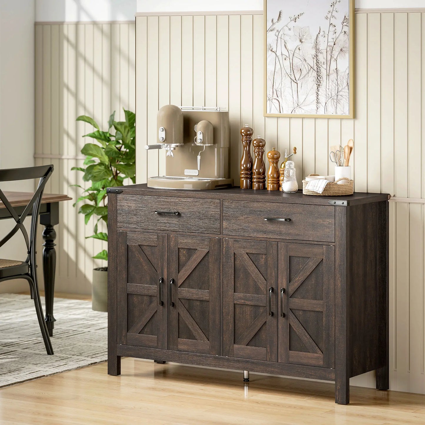 Sideboard Buffet Cabinet, Farmhouse Kitchen Storage, 2 Drawers and Shelves Storage Cabinets at Gallery Canada