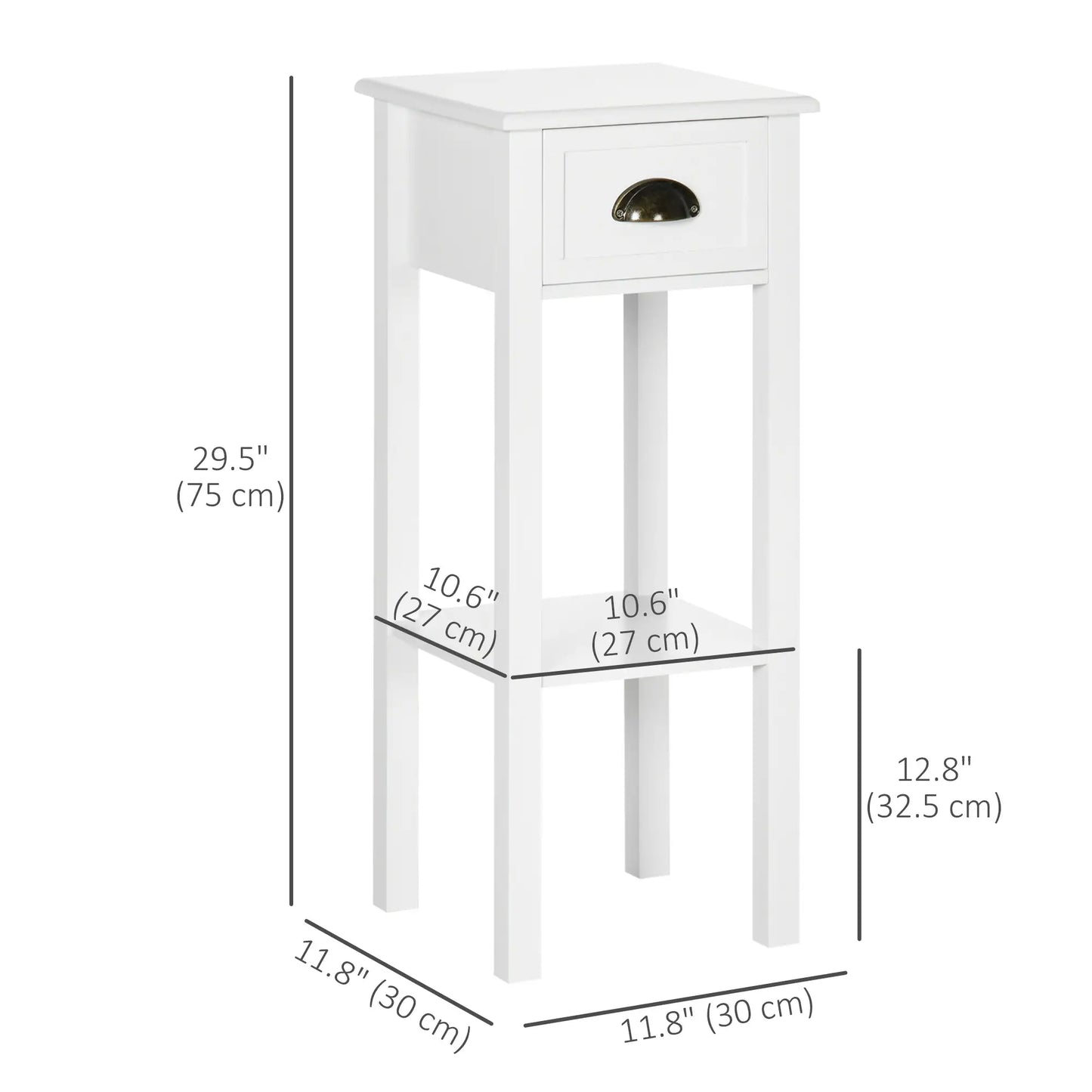 2 Tier Side Table, Set of 2, Narrow Tall End Table with Drawer, White Side Tables at Gallery Canada