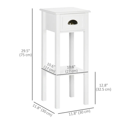 2 Tier Side Table, Set of 2, Narrow Tall End Table with Drawer, White Side Tables at Gallery Canada