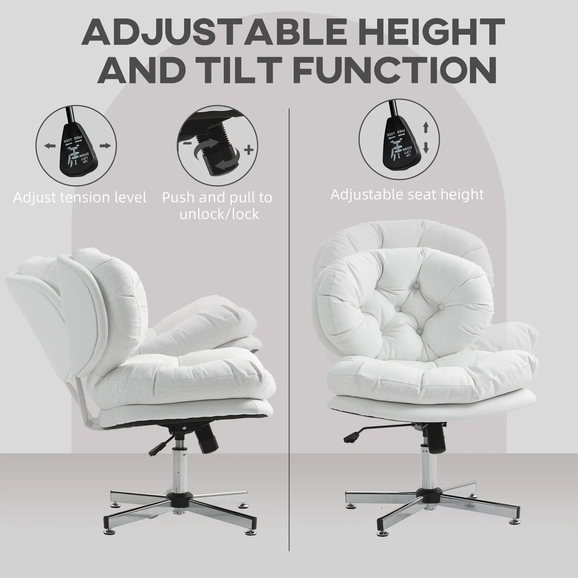 Armless Office Chair, Wide Padded Seat, Adjustable Height, White Task Chairs at Gallery Canada