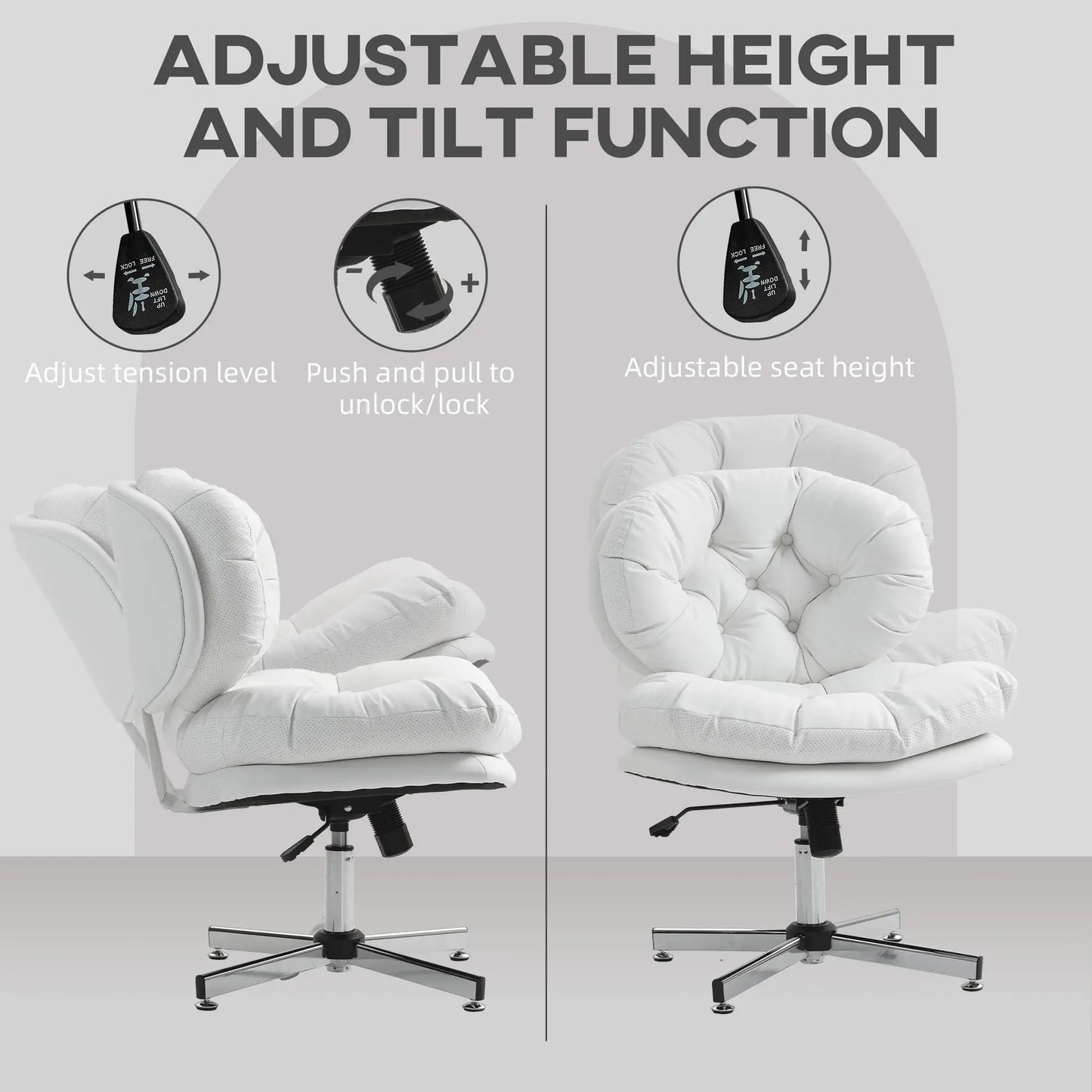 Armless Office Chair, Wide Padded Seat, Adjustable Height, White Task Chairs at Gallery Canada