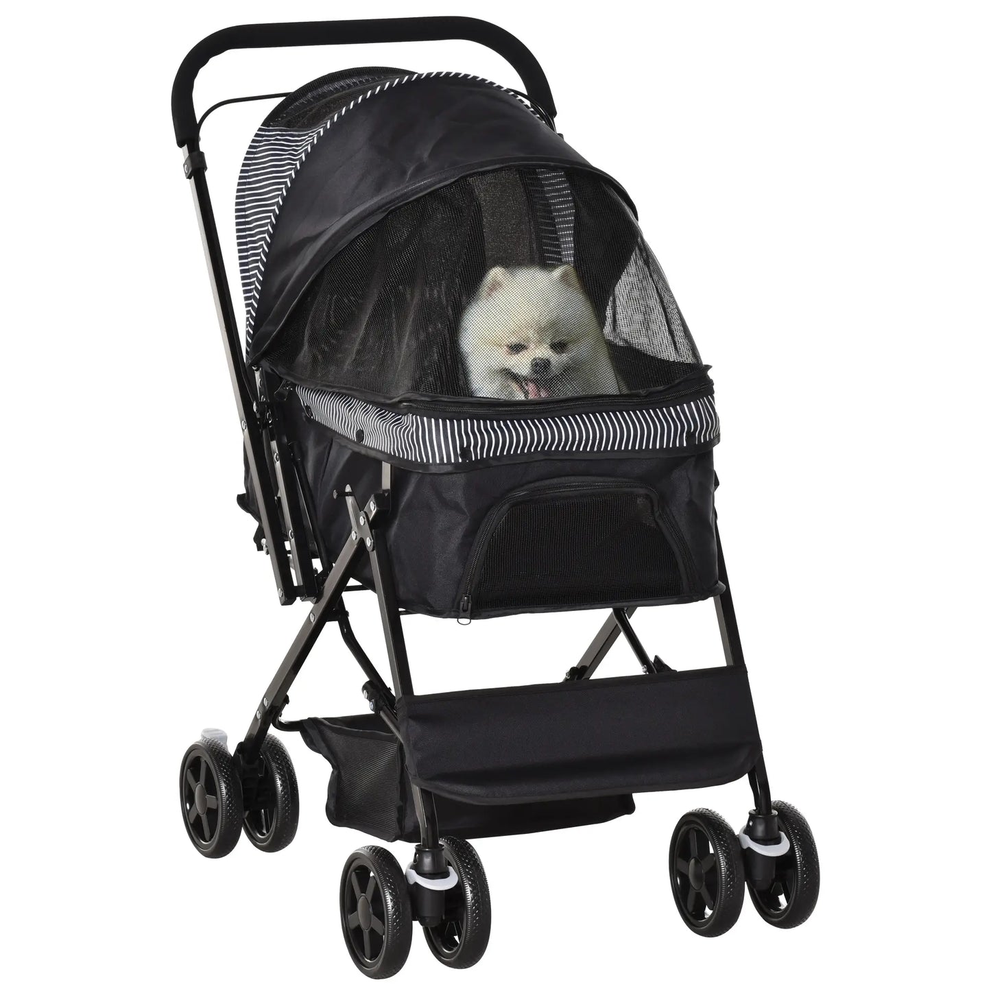 Foldable Pet Stroller, 4 Wheels, EVA Brake, 3-Stage Canopy, Mesh Window, Black Dog Bike Trailers & Strollers at Gallery Canada