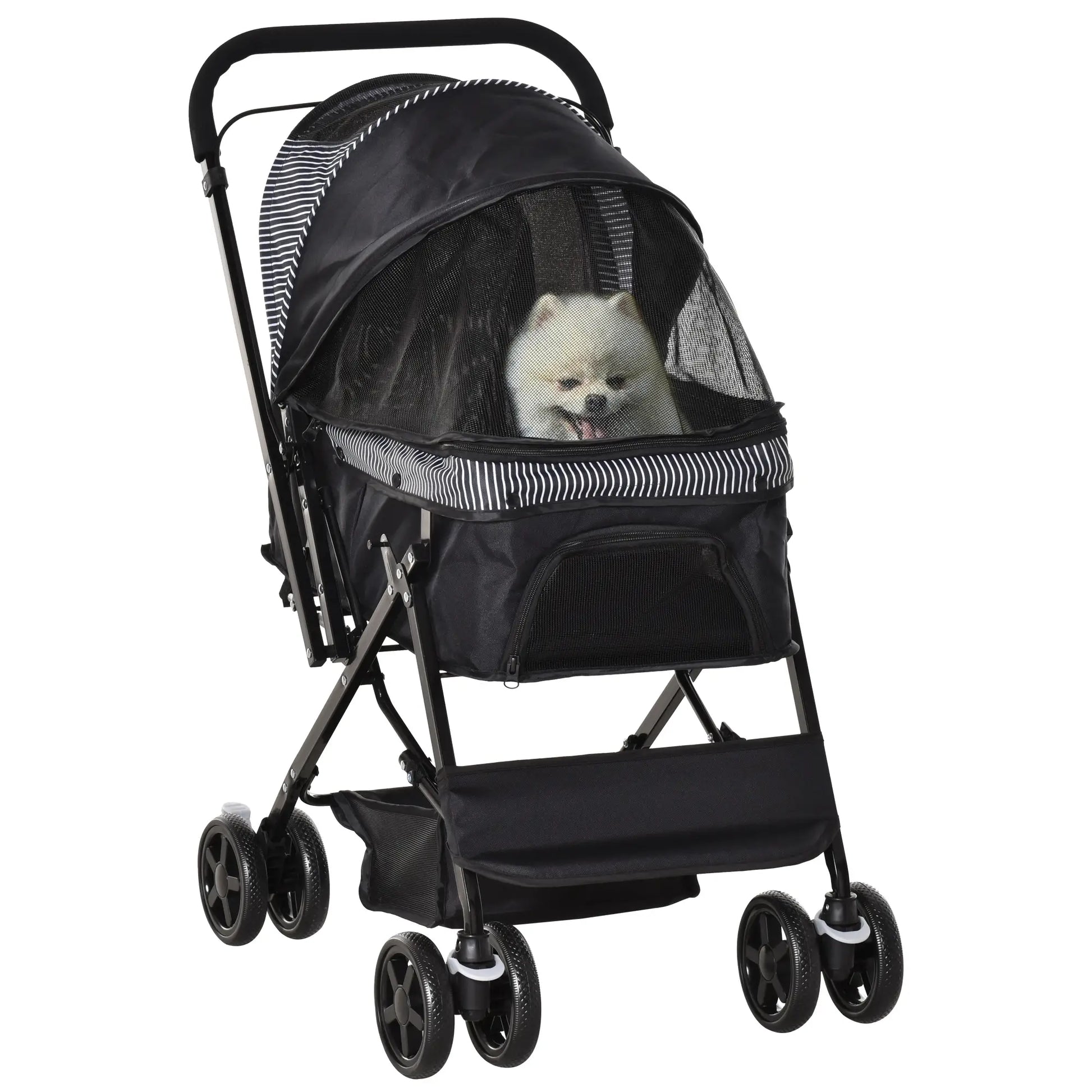 Foldable Pet Stroller, 4 Wheels, EVA Brake, 3-Stage Canopy, Mesh Window, Black Dog Bike Trailers & Strollers at Gallery Canada