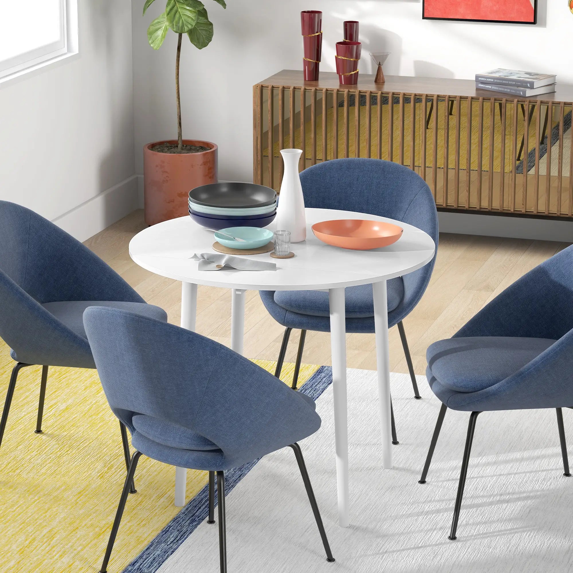 Folding Dining Table, Round Drop Leaf Kitchen Table, Distressed White, White Dining Tables at Gallery Canada