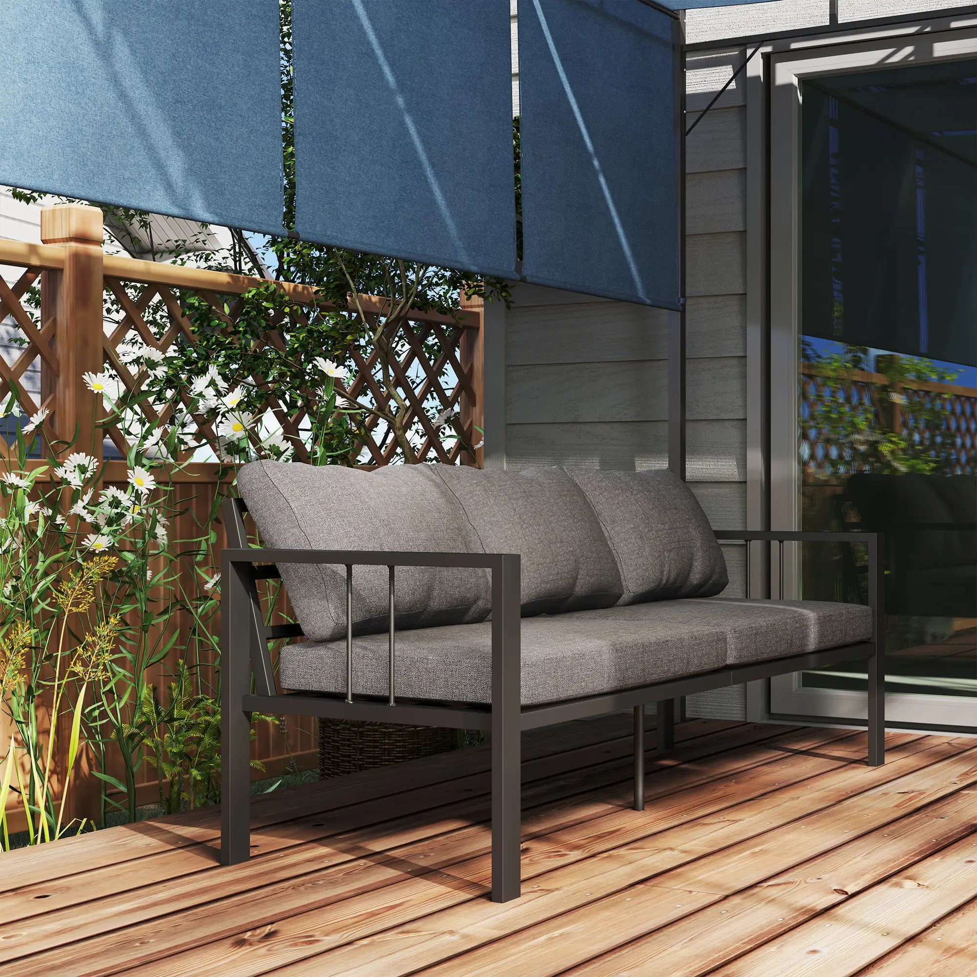 3-Seat Aluminum Outdoor Couch with Cushions, Wide Seat, Dark Grey Patio Chairs at Gallery Canada