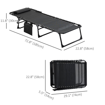 Outdoor Folding Chaise Lounge, Adjustable Backrest, Removable Pillow, Black Lounger Chairs at Gallery Canada