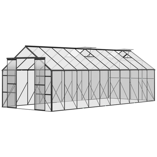 20' x 8' Aluminum Polycarbonate Greenhouse, Adjustable Roof Vent, Black Walk In Greenhouses Black, Clear at Gallery Canada