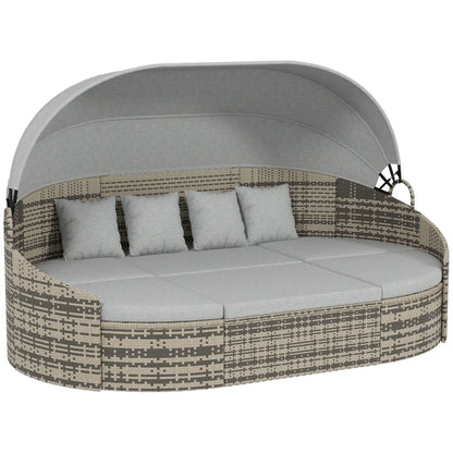 4-Piece PE Wicker Round Daybed, Outdoor Rattan Lounge Set, Light Grey Daybeds at Gallery Canada