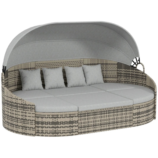 4-Piece PE Wicker Round Daybed, Outdoor Rattan Lounge Set, Light Grey Daybeds Mixed Grey Rattan, Light Grey Cushion at Gallery Canada