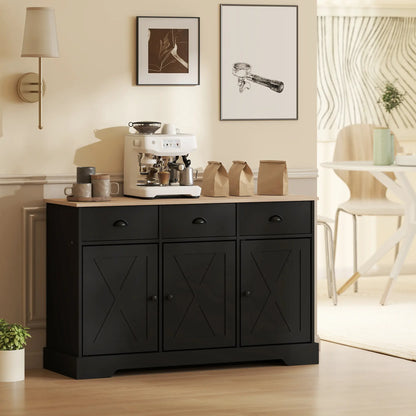 46.5" Buffet Cabinet, Farmhouse Sideboard, 3 Barn Doors, 3 Drawers, Black Bar Cabinets at Gallery Canada
