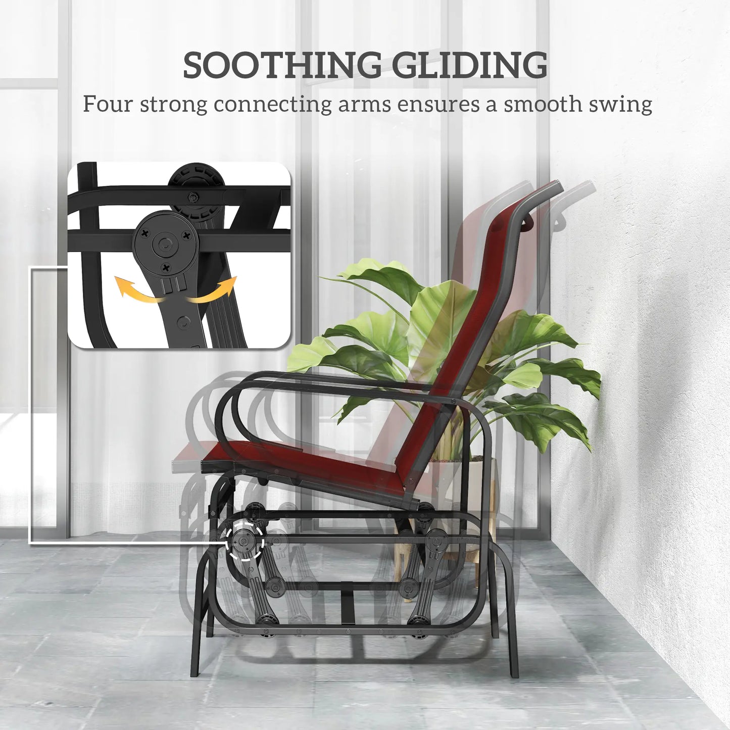 Outdoor Glider Chair, Breathable Mesh Fabric, Patio Garden Seat, Wine Red Outdoor Gliders at Gallery Canada