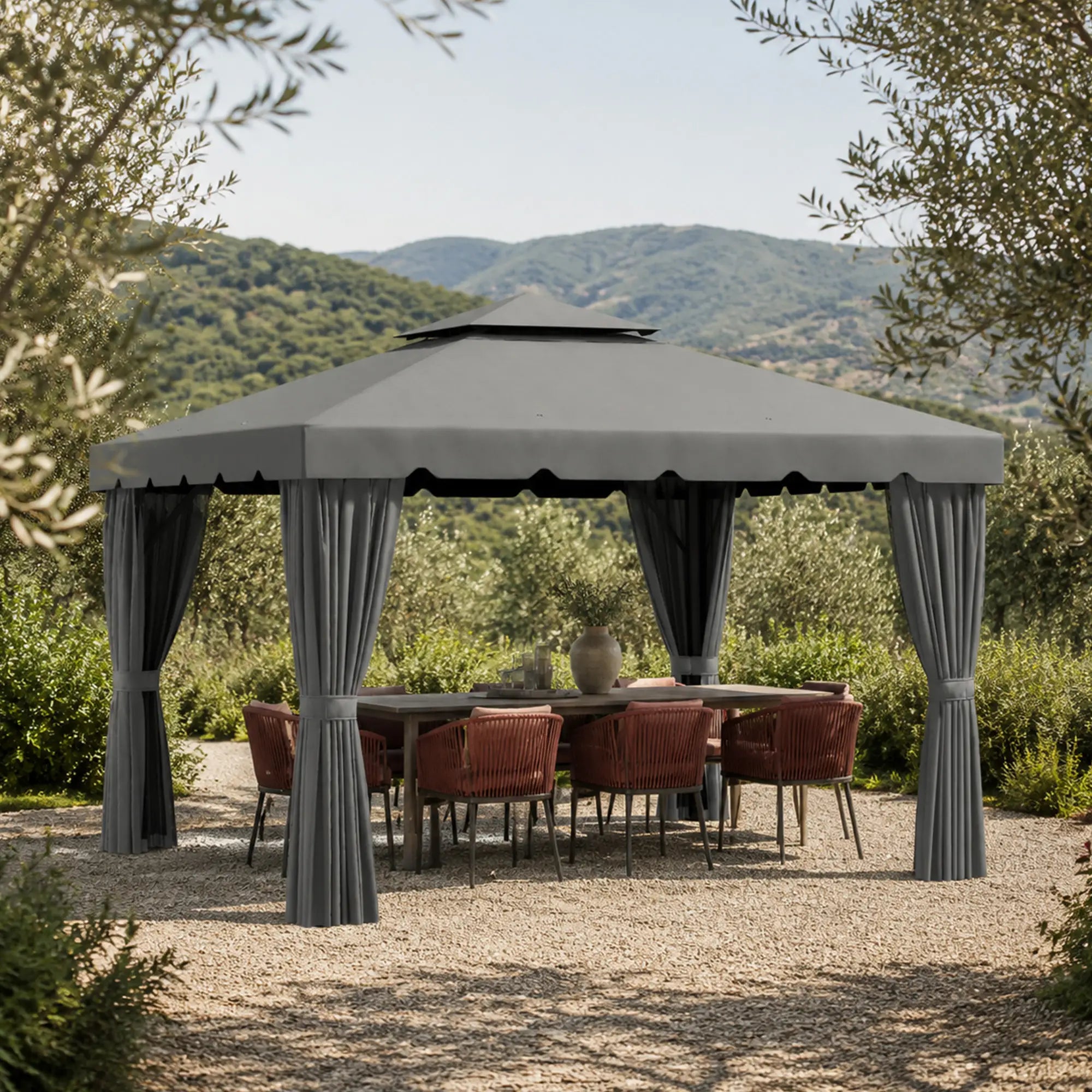 10' X 10' Gazebo With Curtains & Mesh Screen, Light Grey Gazebos at Gallery Canada