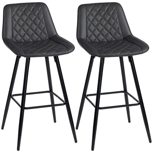 PU Leather Counter Height Bar Chairs Set of 2, 27.75" Bar Stools, Black Bar Stools Black at Gallery Canada