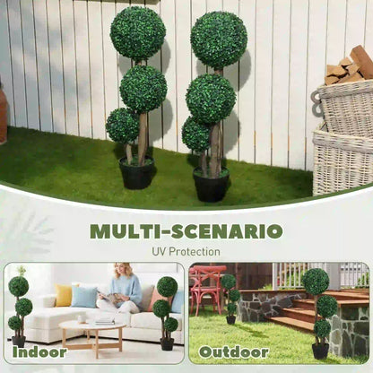Ensemble de 2 Topiaires Artificielles en Buis de 35 Pouces, Intérieur Extérieur, Vert