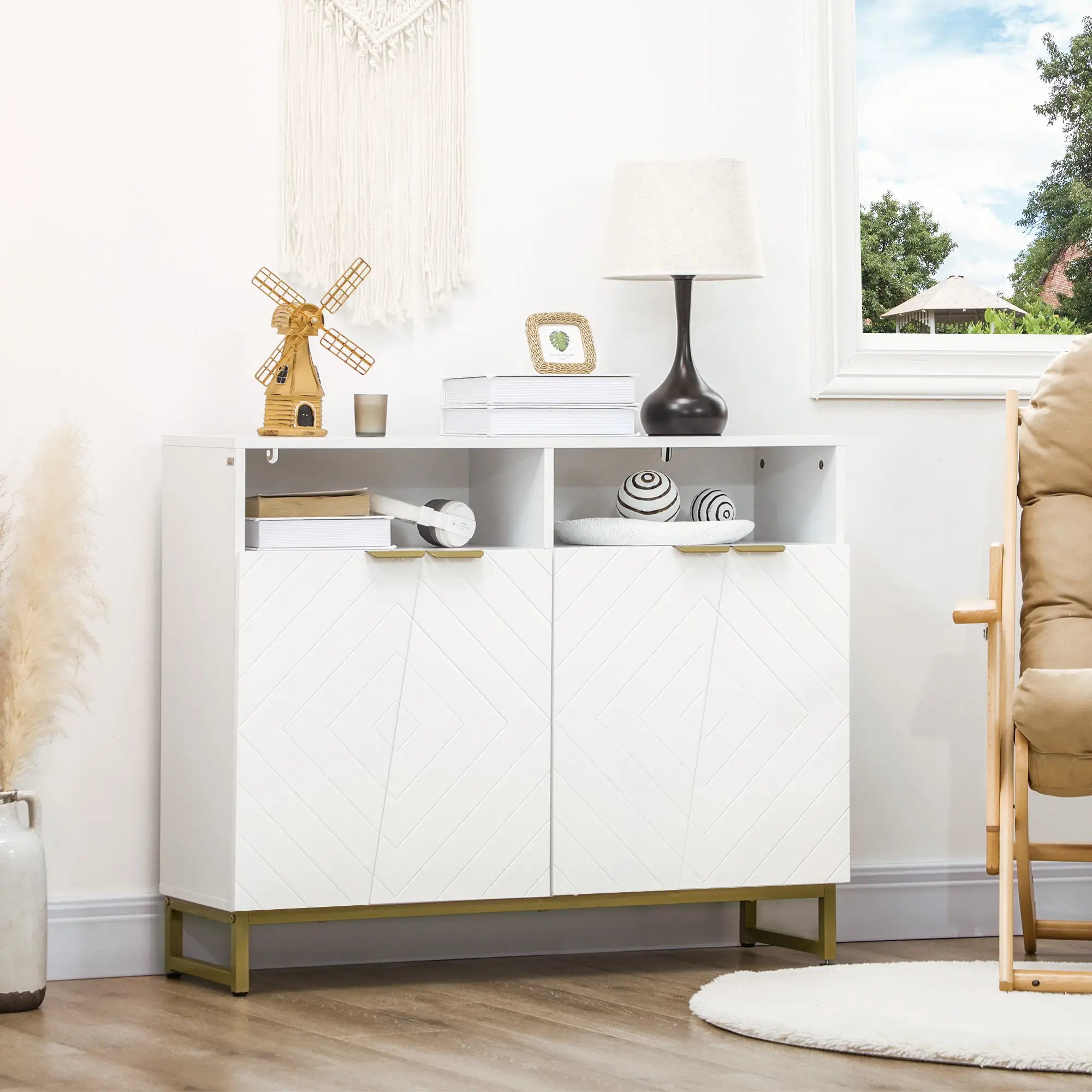 Accent Sideboard, Kitchen Storage Cabinet, 4 Doors, Adjustable Shelves, White Bar Cabinets at Gallery Canada