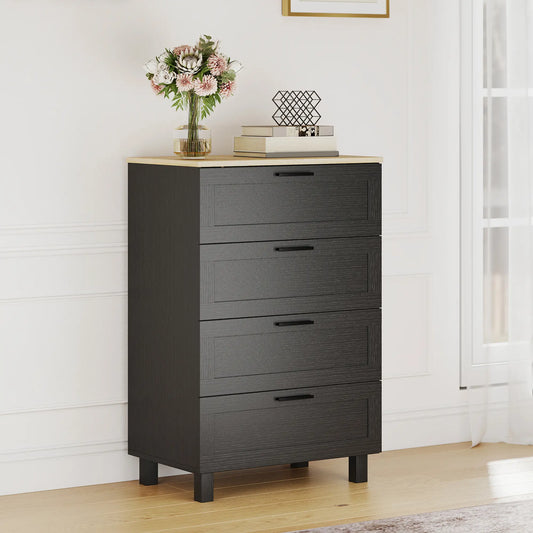 4 Drawer Dresser, Solid Wood Legs, Black