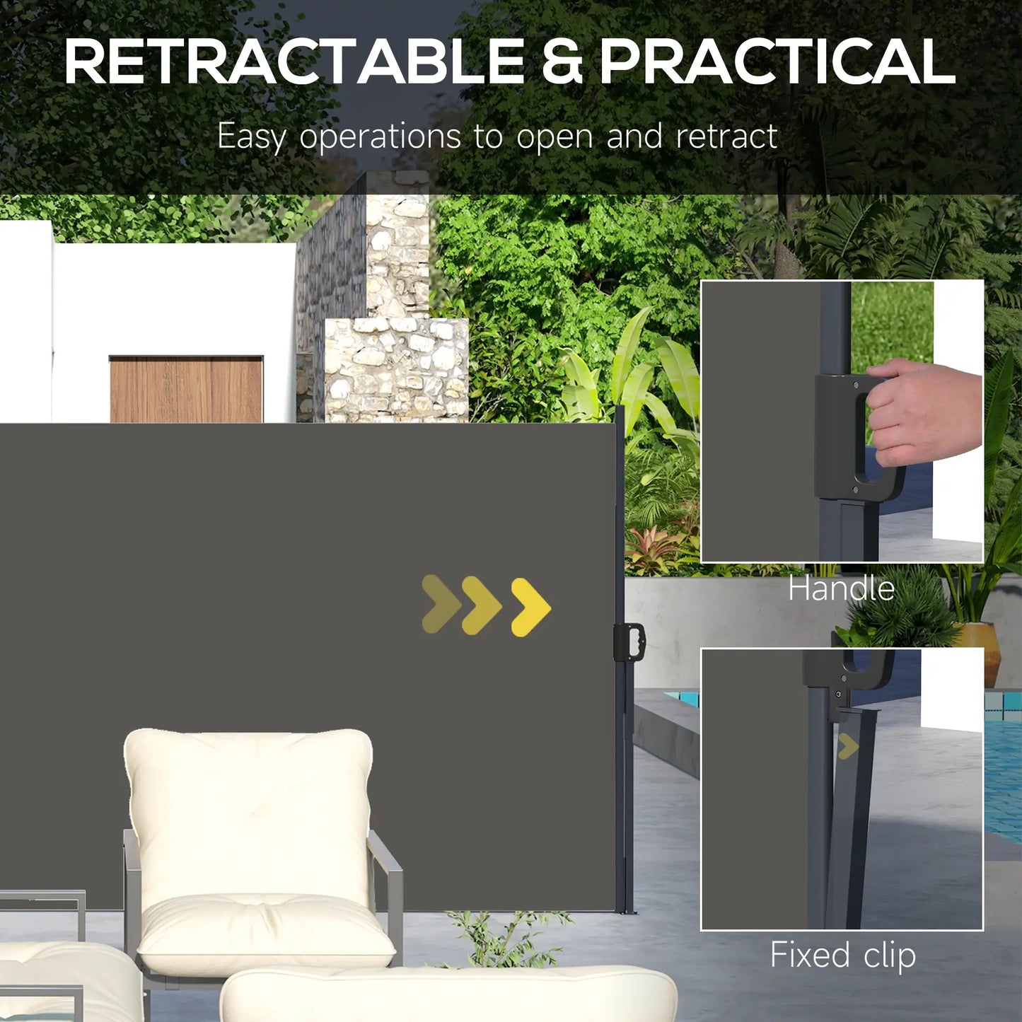 13' x 5' Retractable Side Awning, Outdoor Privacy Screen, Dark Grey Side Awnings at Gallery Canada